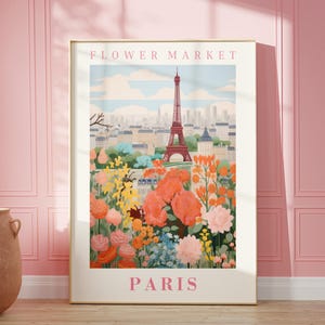 Paris Flower Market Poster, Wall Decor, France Floral Illustration, Botanical Gallery Wall Art, Gift For Friend, Travel Poster, Modern