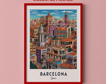 Póster de viaje de Barcelona, España, impresión de arte de pared, impresión de ciudad, paisaje urbano, obra de arte, decoración de pared de viaje, descarga digital, regalo de viaje
