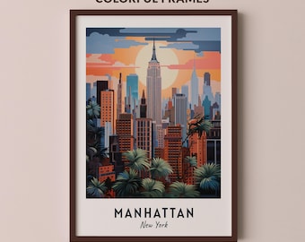 Manhattan Travel Poster New York Print Wall Art City Print Cityscape Artwork Travel Wall Decor Digital Download Travel Gift