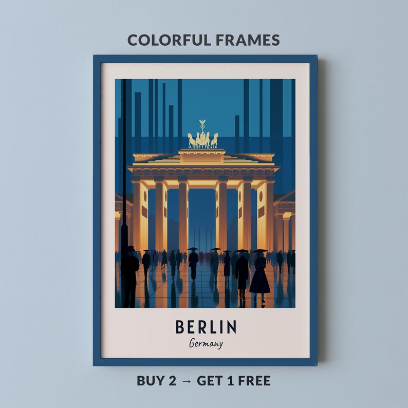 Berlin Brandenburg Gate Print, Germany Architecture Wall Art, Night City Travel Poster, Printable Digital Download image 1