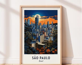 Póster de viaje de São Paulo, arte mural de São Paulo, Brasil, impresión de Brasil, obra de arte de paisaje urbano, decoración de pared de viaje, descarga digital, regalo de viaje