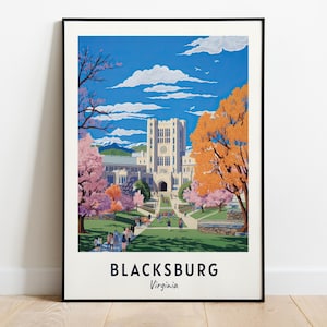 Virginia Tech Campus Travel Print Wall Art, Blacksburg - Virginia City Print, Virginia Tech Campus Travel Gift, Virginia Tech Campus Poster