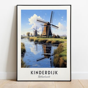 Windmills Of Kinderdijk Travel Print Wall Art, Kinderdijk - Netherlands City Print, Windmills Of Kinderdijk Travel Gift, Digital Download