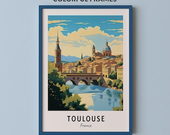 Plakat podróżniczy do Tuluzy, Francja, wydruk ścienny, sztuka miejska, pejzaż miejski, dekoracja ścienna, pobieranie cyfrowe, prezent podróżniczy