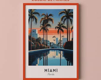 Miami Travel Poster Florida Print Wall Art City Print Cityscape Artwork Travel Wall Decor Digital Download Travel Gift