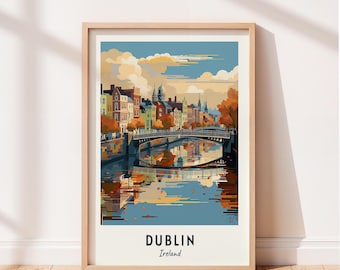 Dublin Travel Poster Ha'penny Bridge Wall Art Ireland Print Cityscape Artwork Travel Wall Decor Digital Download Travel Gift