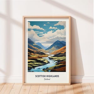 Scottish Highlands Travel Poster Scottish Highlands Scotland Wall Art Scotland Print Cityscape Artwork Travel Wall Decor Digital Download image 1