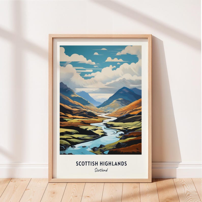 Scottish Highlands Travel Poster Scottish Highlands Scotland Wall Art Scotland Print Cityscape Artwork Travel Wall Decor Digital Download image 1