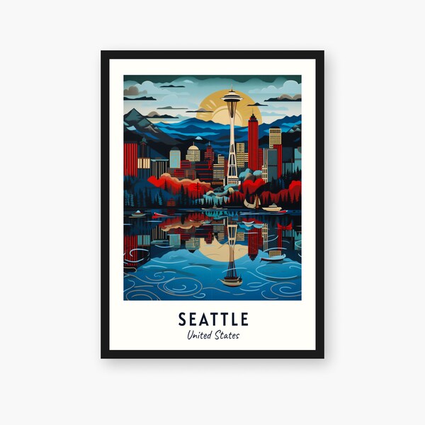 Seattle Travel Print, Seattle - United States Travel Gift, Printable City Poster, Digital Download, Wedding Gift, Birthday Present