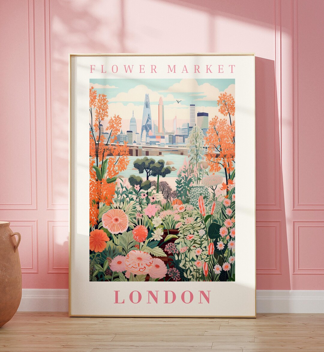 Flower Market London Print Wall Art United Kingdom Floral Illustration ...
