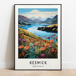 Keswick, Lake District reisprint kunst aan de muur, Keswick - Lake District City print, Keswick, Lake District reiscadeau, Keswick, reiscadeau