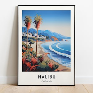 Art mural impression voyage Malibu, Malibu - impression de la ville de Californie, cadeau de voyage à Malibu, affiche de la ville de Malibu, téléchargement numérique, cadeau de voyage