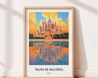 Palma De Mallorca Travel Poster La Seu Cathedral Wall Art Spain Print Cityscape Artwork Travel Wall Decor Digital Download Travel Gift