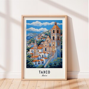 Taxco Travel Poster Santa Prisca Church Wall Art Mexico Print Cityscape Artwork Travel Wall Decor Digital Download Travel Gift