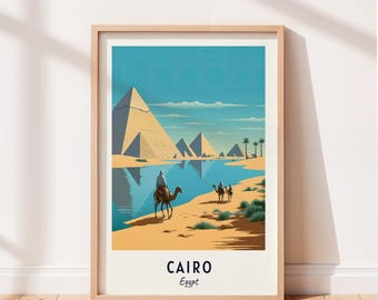 Cairo Travel Poster Giza Pyramids (Including The Great Pyramid Of Giza) Wall Art Egypt Print Cityscape Artwork Travel Wall Decor Travel Gift
