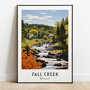 Arte de parede de impressão de viagem de Fall Creek, impressão de Fall Creek - Wisconsin City, presente de viagem de Fall Creek, pôster de Fall Creek City, download digital