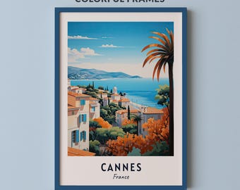 Affiche de voyage de Cannes, impression d'art mural en France, impression de ville, oeuvre d'art paysage urbain, décoration murale de voyage, téléchargement numérique, cadeau de voyage