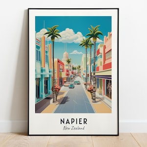 Art Deco Historic District Travel Print Wall Art, Napier - New Zealand City Print, Art Deco Historic District Travel Gift, Digital Download