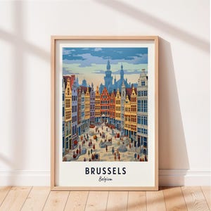 Brussels Grand Place Travel Poster, Belgium Architecture Wall Art, Colorful Historic Square Print, Printable Digital Download