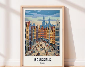 Brussels Travel Poster Grand Place Wall Art Belgium Print Cityscape Artwork Travel Wall Decor Digital Download Travel Gift