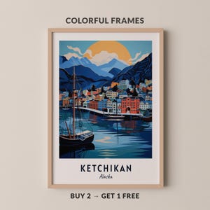 Póster de viaje de Ketchikan, Alaska, arte de pared, impresión de ciudad, paisaje urbano, decoración de pared de viaje, descarga digital, regalo de viaje