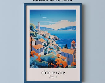 Impression de voyage Côte d'Azur, Côte d'Azur - France cadeau de voyage, affiche de la ville imprimable, téléchargement numérique, cadeau de mariage, cadeau d'anniversaire