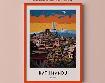 Kathmandu Travel Poster Nepal Print Wall Art City Print Cityscape Artwork Travel Wall Decor Digital Download Travel Gift