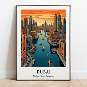Dubai Travel Poster United Arab Emirates Print Wall Art City Print Cityscape Artwork Travel Wall Decor Digital Download Travel Gift