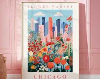 Flower Market Chicago Print Wall Art United States Floral Illustration Botanical Wall Art Trendy Wall Art Modern Poster