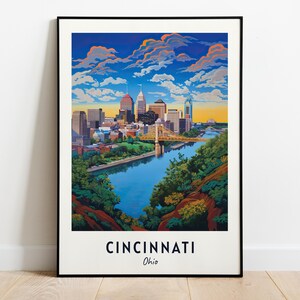Arte de parede de impressão de viagem de Cincinnati, impressão de cidade de Cincinnati - Ohio, presente de viagem de Cincinnati, pôster da cidade de Cincinnati, download digital, arte de parede