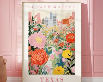 Blumenmarkt Texas Print Wandkunst USA Blumen Illustration Botanische Wandkunst Trendige Wandkunst Modernes Poster