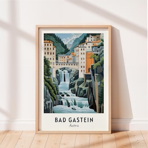 Bad Gastein Travel Poster Bad Gastein Waterfall Wall Art Austria Print Cityscape Artwork Travel Wall Decor Digital Download Travel Gift