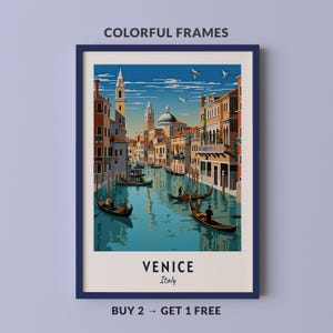 Venice Canal Travel Poster, Italian Architecture Wall Art, Gondola Cityscape Print, Printable Digital Download