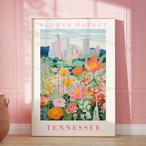 Tennessee Flower Market Poster, Wall Decor, United States Floral Illustration, Botanical Gallery Wall Art, Gift For Friend, Travel Poster