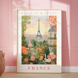 France Flower Market Poster, Wall Decor, Paris Floral Illustration, Botanical Gallery Wall Art, Gift For Friend, Travel Poster, Modern