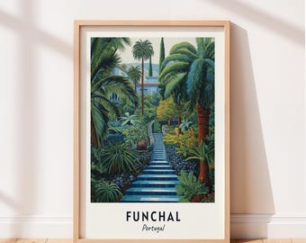 Funchal Travel Poster Monte Palace Tropical Garden Wall Art Portugal Print Cityscape Artwork Travel Wall Decor Digital Download Travel Gift