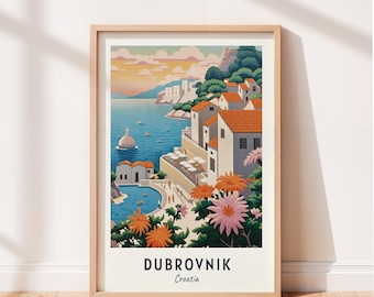 Dubrovnik Travel Poster Dubrovnik Old Town (Unesco World Heritage Site) Wall Art Croatia Print Cityscape Artwork Travel Wall Decor
