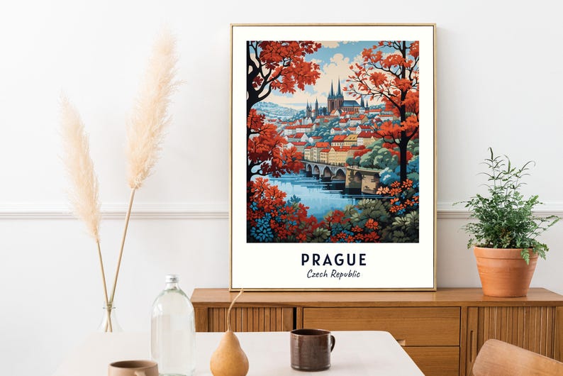 Cartaz de viagem de Praga, República Tcheca, impressão, arte de parede, impressão de cidade, paisagem urbana, arte de viagem, decoração de parede, download digital, presente de viagem imagem 5