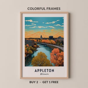 Póster de viaje de Appleton, Wisconsin, impresión de arte de pared, impresión de ciudad, paisaje urbano, obra de arte, decoración de pared de viaje, descarga digital, regalo de viaje