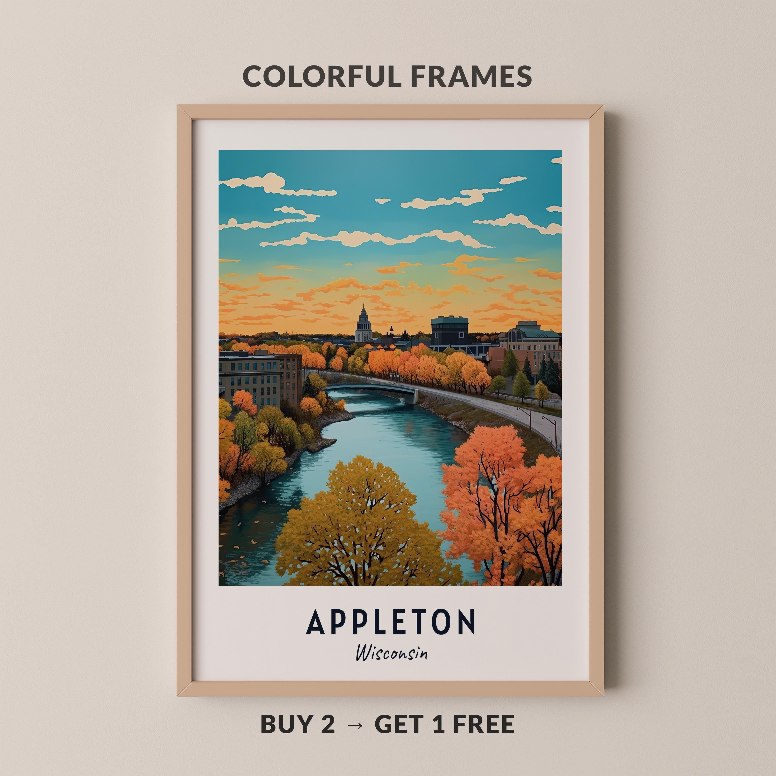 Appleton Travel Poster Wisconsin Print Wall Art City Print Cityscape ...