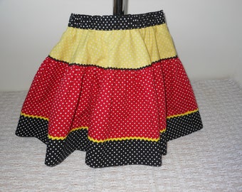 OOAK, Minnie Mouse Inspired, 3 - 4 Years, Girl's Skirt, Red, Yellow, Black, Elastic Waist, Girl's Clothing