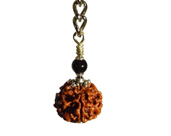 Rudraksha Keychain 19mm, 5 Mukhi and Onyx