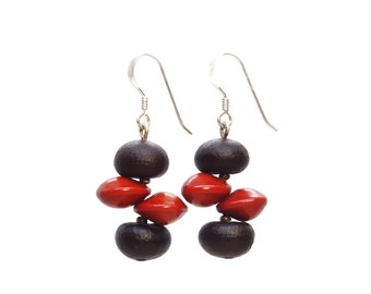 925/1000 silver earrings, Jumbi-Bead and Sabal palmetto seeds
