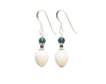 925/1000 Silver earring, Malachite and Job's Tears of Job from Madagascar
