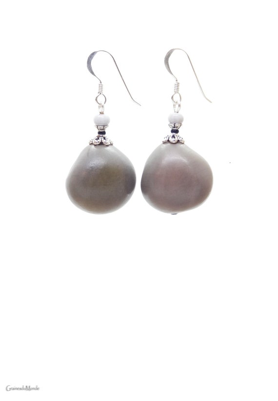 Silver Earrings, Nicker bean and Job's Tears.