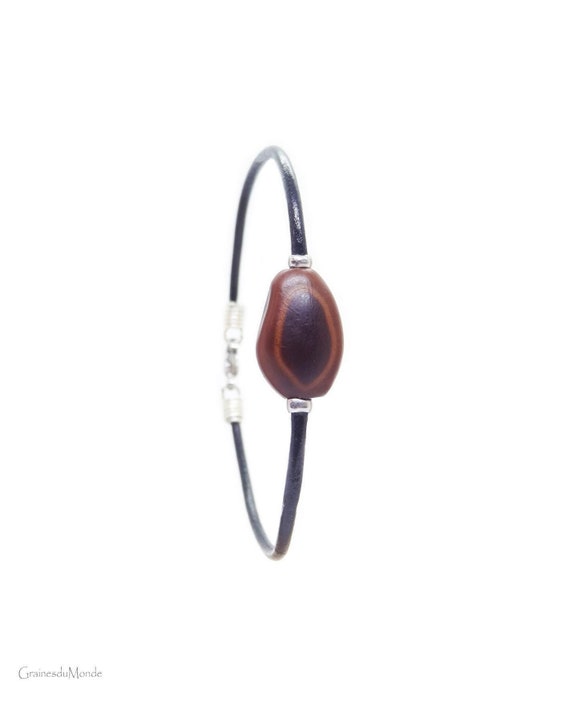 2mm leather bracelet and Guanacaste seed (Enterolobium cyclocarpum) harvested in the West Indies