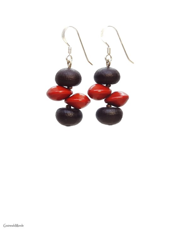 925/1000 silver earrings, Jumbi-Bead and Sabal palmetto seeds