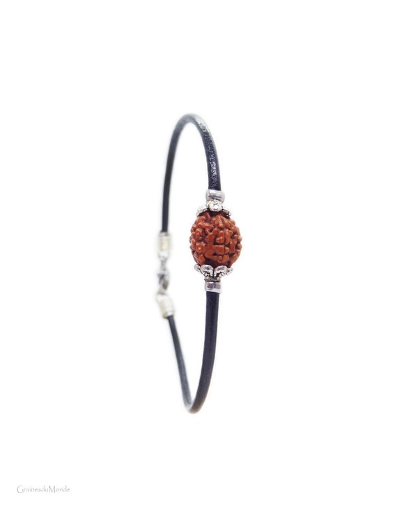 Leather bracelet and 8mm Rudraksha (Elaeocarpus ganitrus)