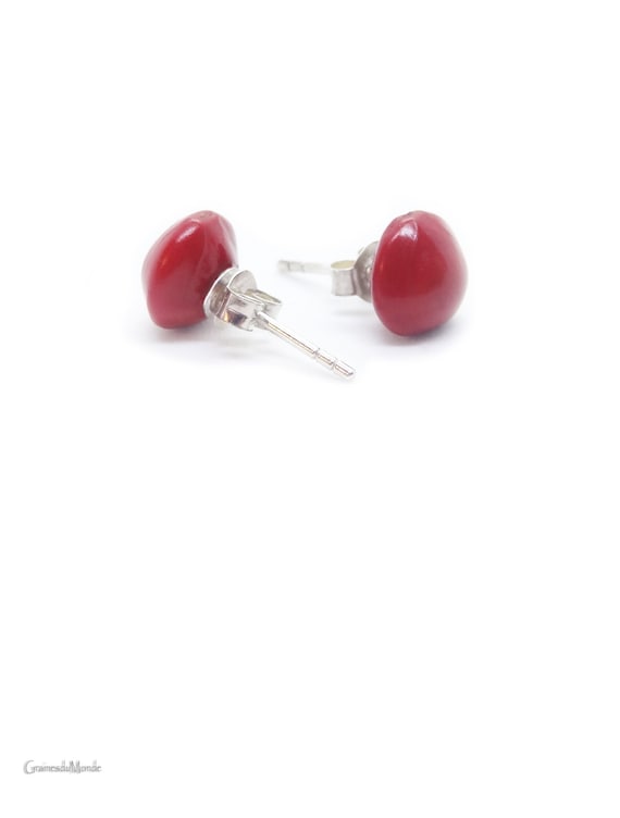 Silver studs, jumbi-beads (Adenanthera pavonina), silver studs, butterfly studs