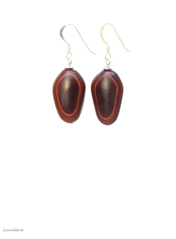 925/1000 silver earrings and Guanacaste seed (Enterolobium cyclocarpum) from the West Indies